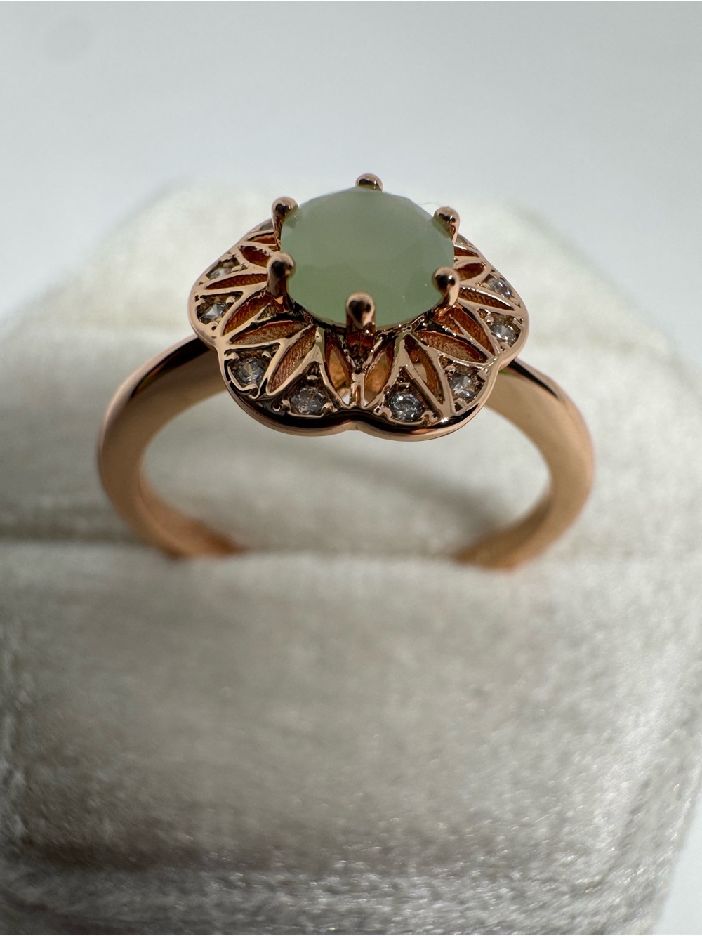Vintage 14K 585 Rolled Gold Lab Created Mint Quartz Ring Size 8